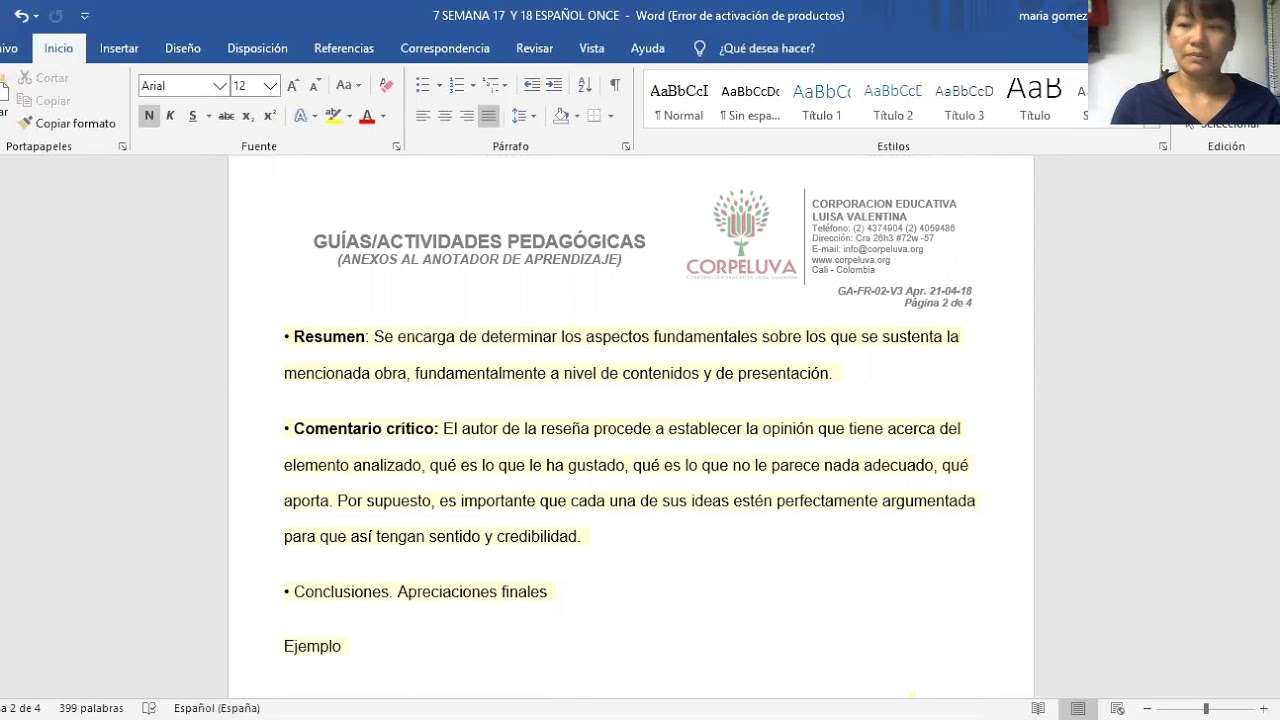 17/06/2020 Español- Once-Semana 17 y 18: Reseña Crítica y Taller película, Colores de la Montaña 