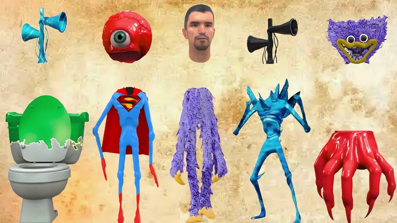 WRONG HEADS SIREN HEAD ACA HURRICANE, SIREN HEAD HOUSE, SIREN HEAD BRAIN EYE, OCTOPUS, SIREN HEAD