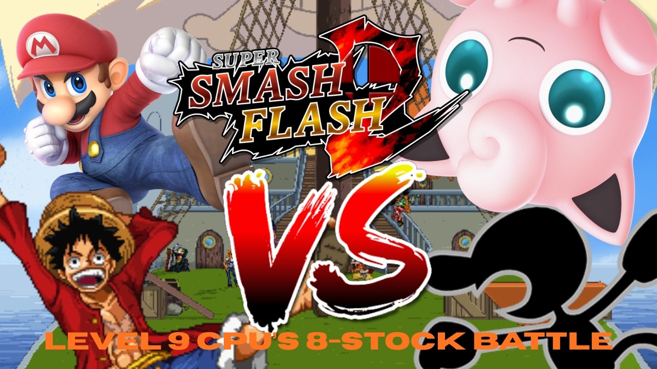 SSF2 Vs Level 9 CPUs No. 1 (Mario vs Luffy vs Jigglypuff vs Mr. Game & Watch)