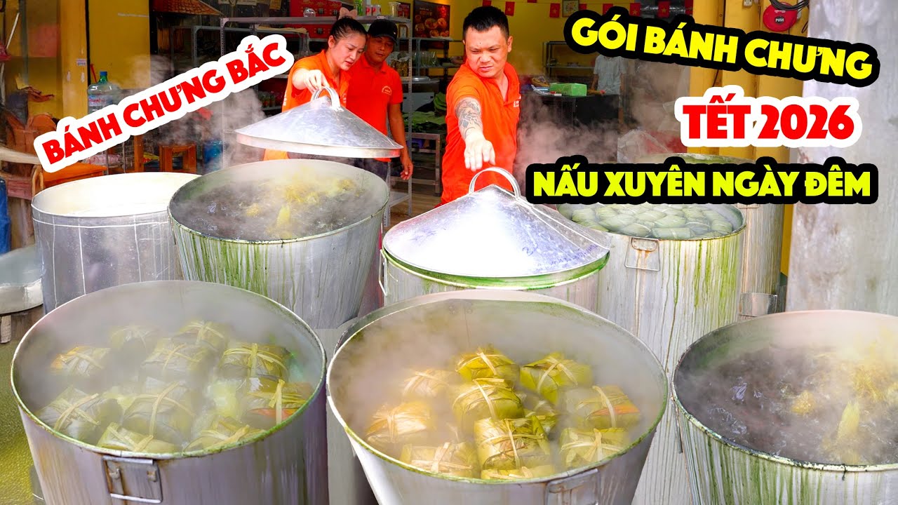 Lò Bánh Chưng Bắc Nổi Tiếng Dùng 10 Tấn Nếp Gói Bánh Chưng Thủ Công Nấu Xuyên Ngày Đêm Bán Tết