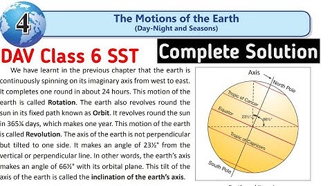 Motions of the Earth Question Answer | Dav Class 6 SST Chapter 4 |