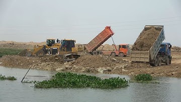 The Best Extreme Bulldozer Wheel Loader Pushing Gravel Crossing Water​ Extreme Dump Truck Unloading