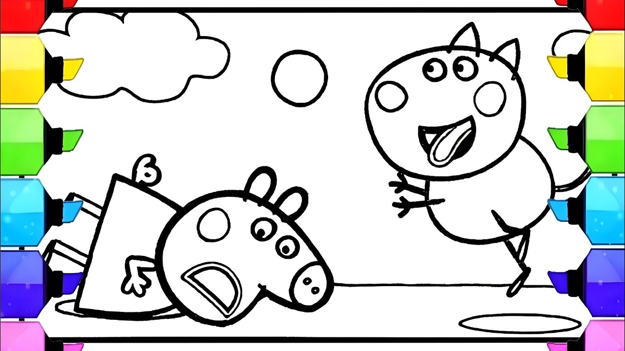 Peppa and Danny Dog are playing with a ball Drawing Easy, Peppa Pig Drawing, Peppa Pig Coloring