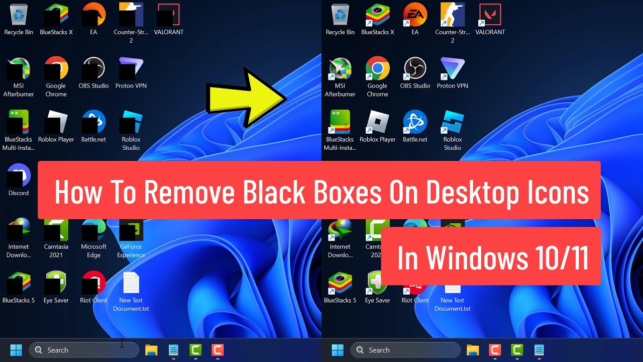 How To Remove Black Boxes On Desktop Icons In Windows 10/11 - YouTube
