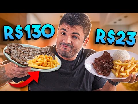 FILÉ COM FRITAS CARO VS BARATO! PAGAMOS 130 REAIS EM UM BIFE!!! 🤬