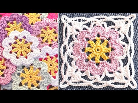 Crochet Easy Flower Square Motif #7