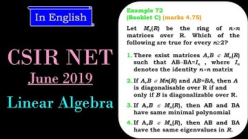 CSIR NET MATHEMATICS | Linear Algebra | Minimal Polynomial Q.75(A) Q.66(B) Q.72(C)