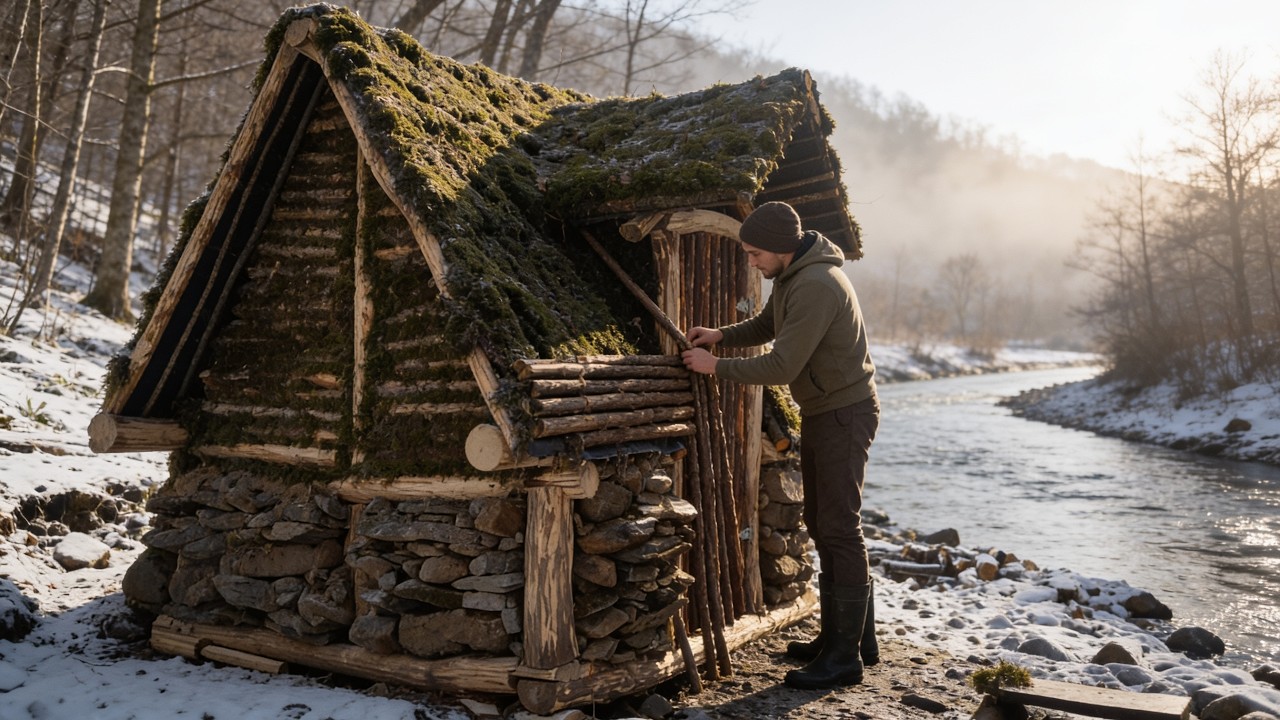 I Spent 100 Days Building a Bushcraft Wood House for Survival in the Forest