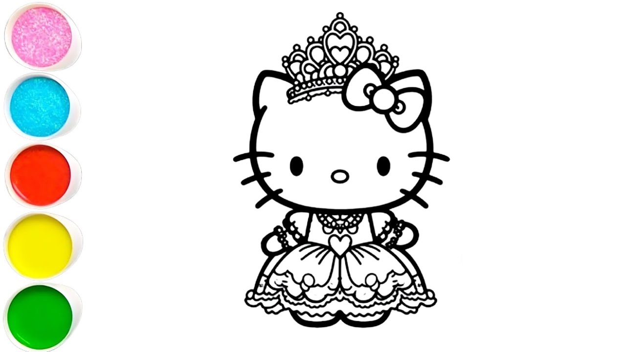 Cute hello kitty princess drawing painting and colouring for kids and toddlers 