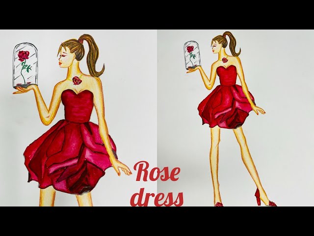 ROSE DRESS |Dress Inspired By Rose| Fashion Illustration Inspired by  flower | watercolour rose - YouTube