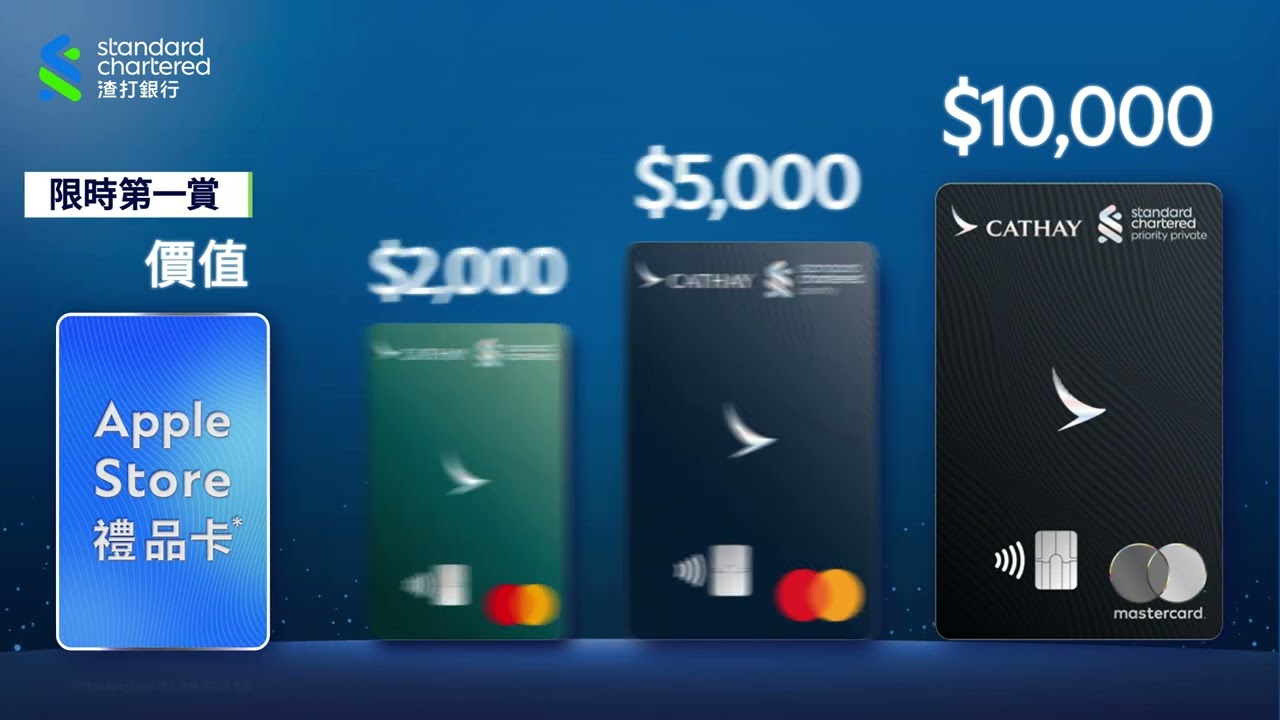 【渣打國泰Mastercard® 出卡雙重優惠】 送你高達HK$10,000 Apple Store 禮品卡！