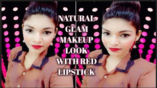 NATURAL GLAM MAKEUP LOOK WITH RED LIPSTICK|SIMPLE AND EASY MAKEUP LOOK IN JUST 5MINUTES|