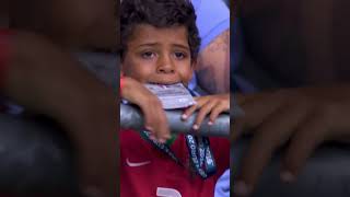 Cristiano Ronaldo and son Cristiano Ronaldo Jr. - his eyes  clearly shows the pain he felt for dad.