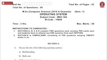 MSC 1ST SEM CS OPERATING SYSTEM NOV 2019 | PTU