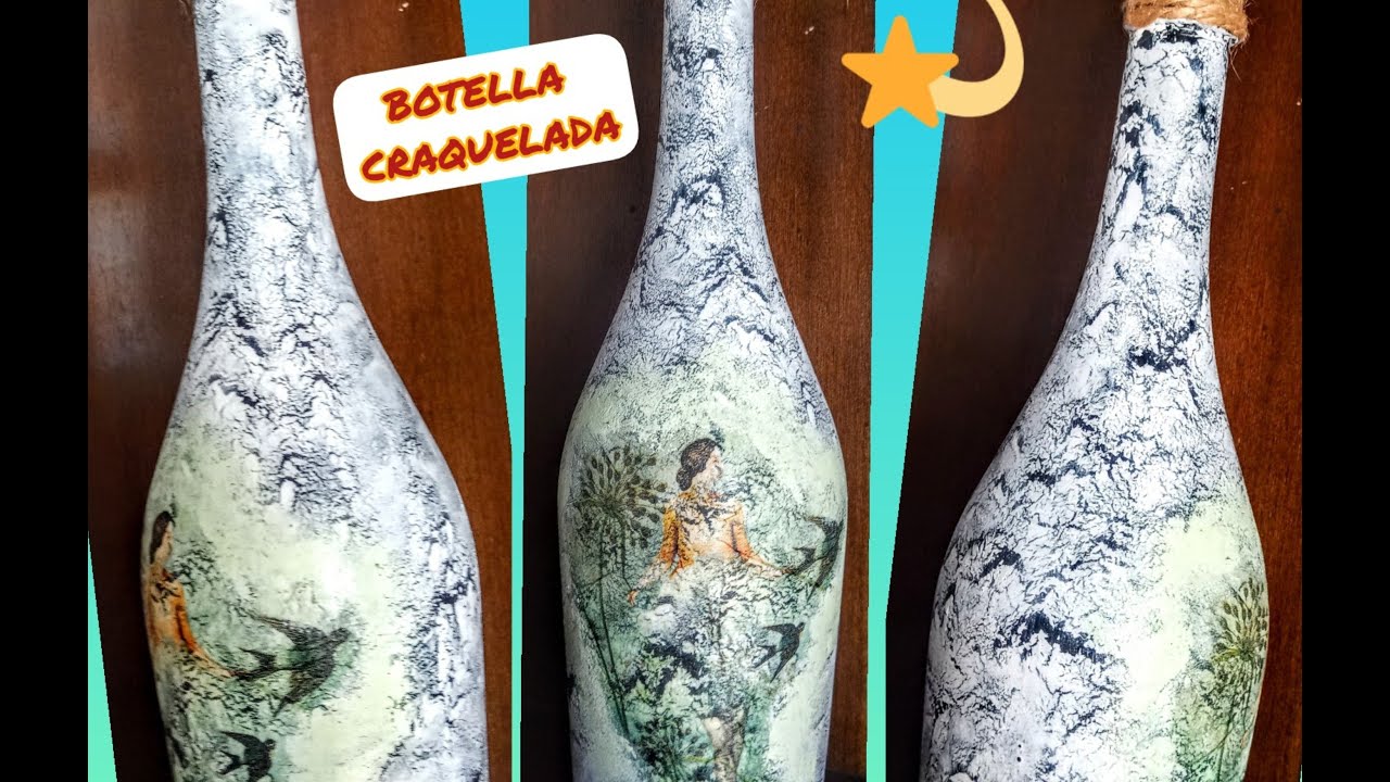 CRAQUELADO en Botella de Vidrio con Pegamento y DECOUPAGE / CRAQUELADO in Glass Bottle with Glue