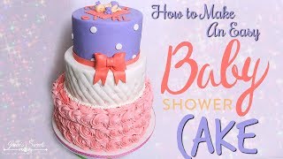 PINK AND PURPLE BABY SHOWER CAKE || Janie's Sweets