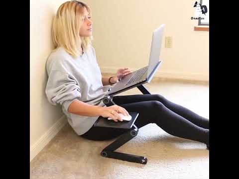 طاولة لابتوب مصنوع من صفائح الألمنيوم القوية مع مروحتين تبريد تقلل من إجهاد الرقبة والكتفين