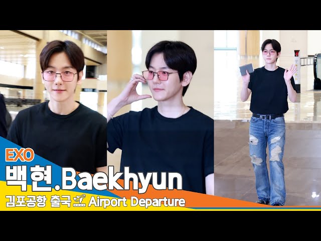 [4K] 엑소 백현, 멋쟁이 색안경 패션 (출국)✈️EXO 'BAEKHYUN' Airport Departure 24.5.9 #Newsen class=