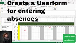 Create a Userform for entering absences in attendance in Excel