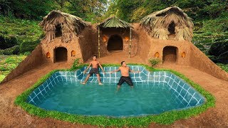 Build The Most Beautiful Swimming Pool Around Secret Underground House In The Cliff