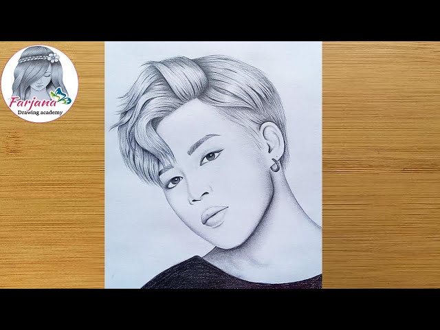 Black  White BTS TAEHYUNG Pencil Sketch Size 26x215 Cm