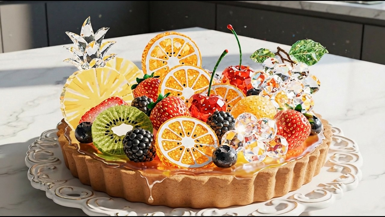 ASMR Crystal Fruit Tart Eating Sounds No Talking  Super Crunchy Sweet Dessert Mukbang