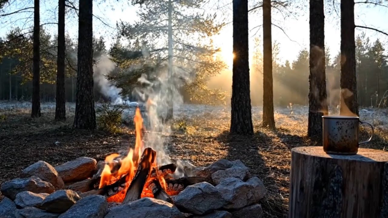Forest Campfire Ambience | Peaceful Morning Fire Sounds in a Calm Forest