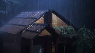Get Over Insomnia with Heavy Rain \& Robust Thunder Sounds Pierces a Tin Roof of Forest Farm at Night