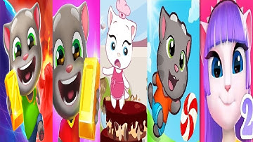 TALKING TOM GOLD RUN 1VS 2 VS My Talking Angela 2 VS Talking Tom Candy Run VS Talking Tom Cake Jump