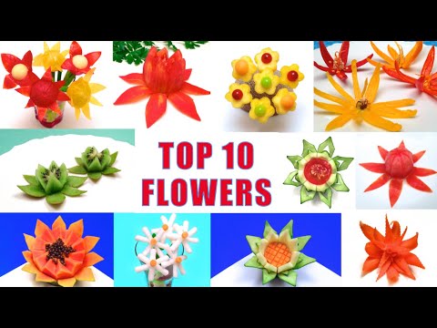 top-10-flowers-made-with-fruits-and-vegetables-/-carving-garnishes,-cooking-tricks