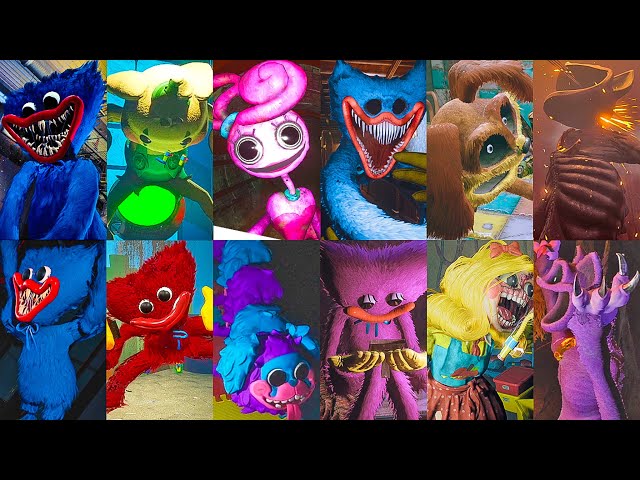 All JUMPSCARES u0026 All BOSSES SECRETS COMPARISON - Poppy Playtime Chapter 1-3 class=