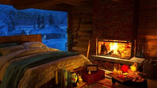 Frosty Blizzard Sounds and Fireplace 4k in a Cozy Winter Cabin