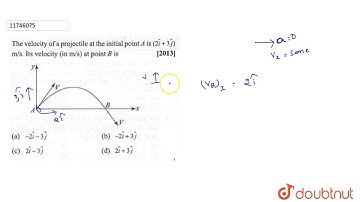 The velocity of a projectile at the initial point A is `(2hati+3hatj) m//s`. Its velocity (in m/s)
