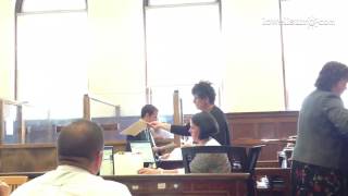 #ldc.Judge Matthew Nestor warns Matthew Pariseau to keep quiet during his arraignment.news@lowellsun