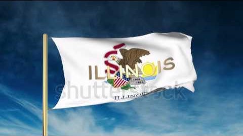 illinois flag slider style with title. Waving in the wind with cloud background animation Stock