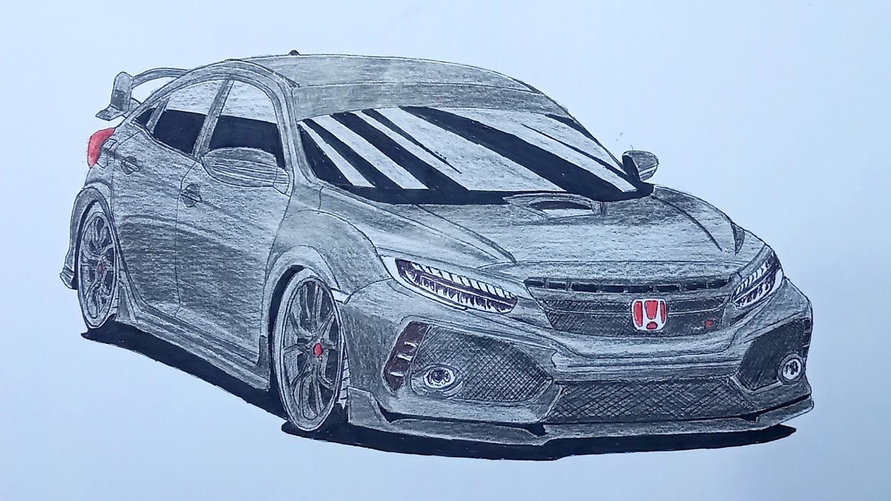 Menggambar Mobil Honda CIVIC TYPE-R || How To Draw a Honda Civic Type-r ...