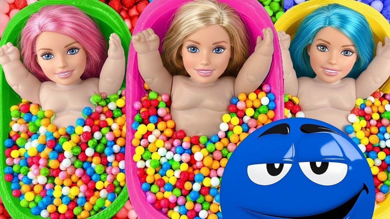 Satisfying ASMR l Magic Bathtubs with Rainbow Kinetic Sand M&M's & Skittles Candy Mixing Cutting