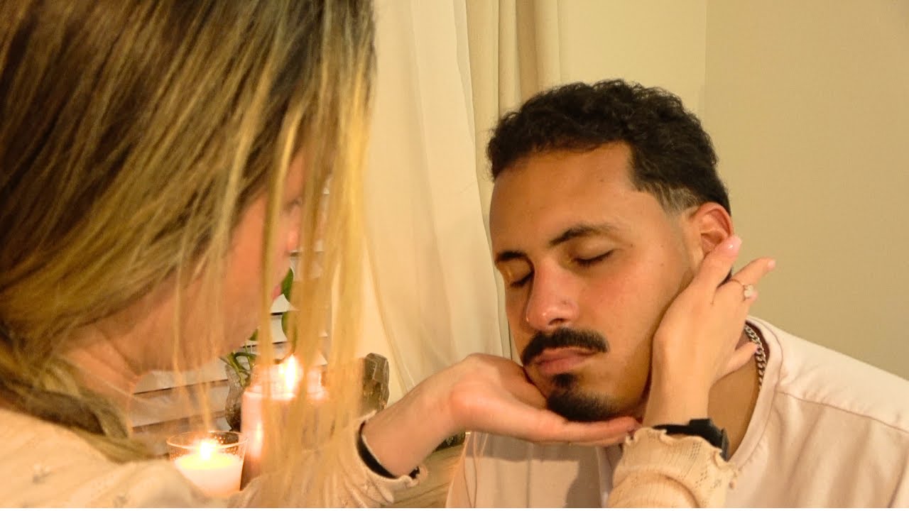 ASMR face touching for deep sleep (soft brushes, hair play)