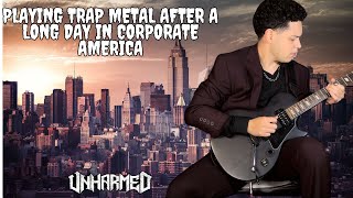 playing trap metal guitar after a long day in corporate america