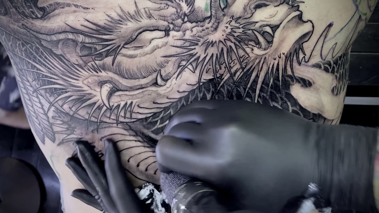 Freehand Dragon Tattoo done by Trung Tadashi Artist. ( Full back tattoo)