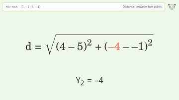 Find the distance between two points p1 (5,-1) and p2 (4,-4): Step-by-Step Video Solution