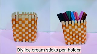 pan pencil holder from ice cream sticks/best out of  waste from carbord/diy/crafts/ paper /sticks/