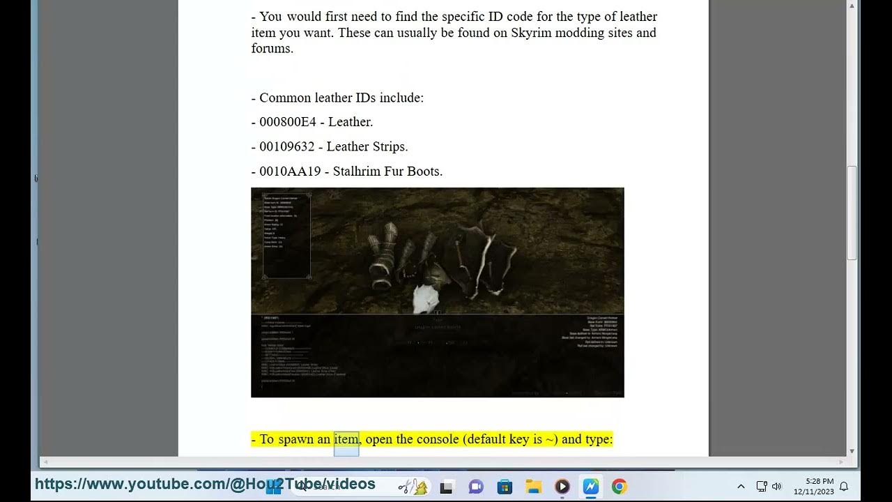 Get & use Skyrim Leather ID? Console commands in Skyrim? YouTube