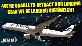 Finnair Airbus A350 Overweight landing with gear retraction problem. REAL ATC