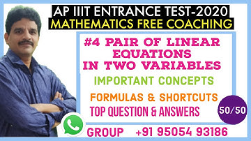 AP IIIT ENTRANCE TEST- PAIR OF LINEAR EQUATIONS IN TWO VARIABLES - IMP POINTS