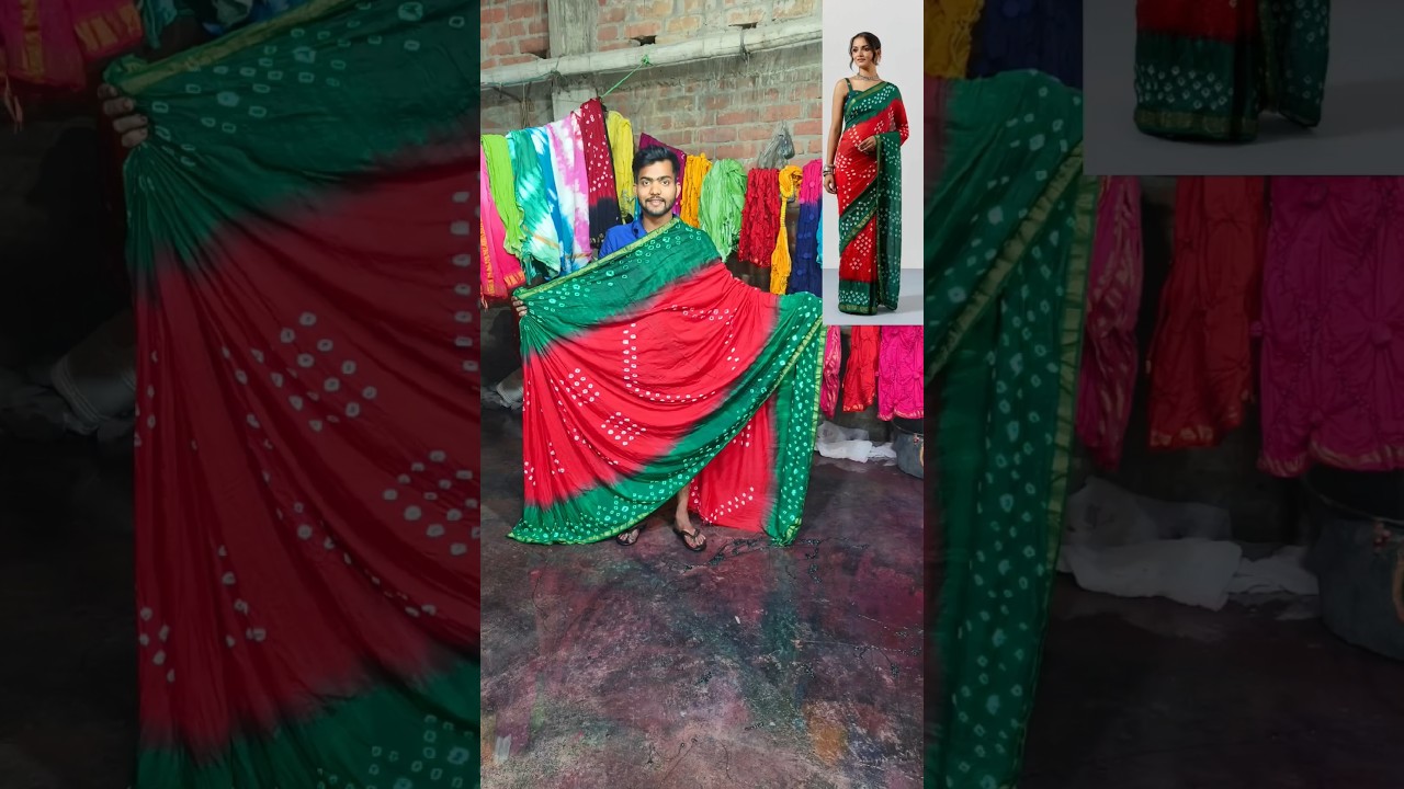 Bandhani Traditional Saree | Red With Green 
