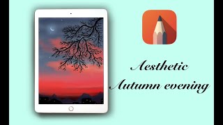 Autodesk Sketchbook - Drawing a Aesthetic Autumn Evening in iPad with free wallpaper.. #digitalart screenshot 5