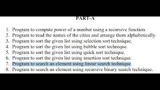 II SEM BCA SEP A7 - Program to search an element using linear search technique.
