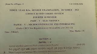 Degree 2nd Year 4th Semester Paper - V | Microcontroller And Interfacing Question Paper