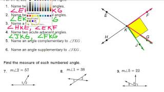 Day 1 HW   Angle Pairs Adjacent, vertical, supplementary, complementary, linear pair